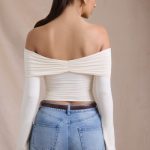 Modal-Cashmere Blend Off-Shoulder Ruched Top in Ivory - Image 2