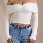 Modal-Cashmere Blend Off-Shoulder Ruched Top in Ivory - Image 4