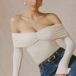 Modal-Cashmere Blend Off-Shoulder Ruched Top in Ivory - Image 5