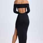 Modal Off-Shoulder Open-Back Maxi Dress in Black - Image 2