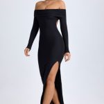 Modal Off-Shoulder Open-Back Maxi Dress in Black - Image 7