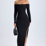 Modal Off-Shoulder Open-Back Maxi Dress in Black - Image 8