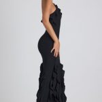 Ruffle-Trim Halterneck Gown in Black - Image 3