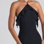 Ruffle-Trim Halterneck Gown in Black - Image 4