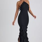 Ruffle-Trim Halterneck Gown in Black - Image 5