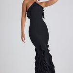 Ruffle-Trim Halterneck Gown in Black - Image 6