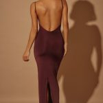 Ruched Bodycon Maxi Dress in Brown - Image 2