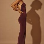 Ruched Bodycon Maxi Dress in Brown - Image 5