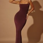 Ruched Bodycon Maxi Dress in Brown - Image 7