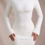 Ribbed-Knit Turtleneck Mini Jumper Dress in Ivory - Image 2