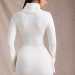 Ribbed-Knit Turtleneck Mini Jumper Dress in Ivory - Image 3