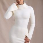 Ribbed-Knit Turtleneck Mini Jumper Dress in Ivory - Image 5