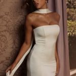 Scarf-Detail Strapless A-Line Mini Dress in Ivory - Image 2