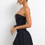 Slinky Jersey Strapless Plunge Neck Mini Dress in Black - Image 3