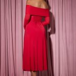 Off-Shoulder Lace-Up A-Line Midaxi Dress in Red - Image 2