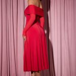 Off-Shoulder Lace-Up A-Line Midaxi Dress in Red - Image 9