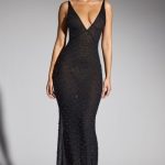 Embellished Plunge Neck Evening Gown in Black - Image 7