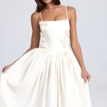Floral-Appliqu?? Midi Dress in Ivory