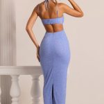 Embellished Strapless Cowl Neck Maxi Dress in Powder Blue - Image 2