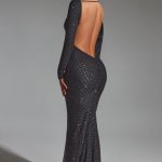 Embellished Open-Back Gown in Black