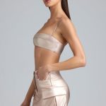 Metallic Denim Mid-Rise Cargo Skirt in Champagne - Image 3
