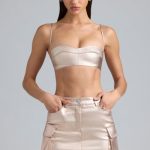 Metallic Denim Mid-Rise Cargo Skirt in Champagne - Image 5