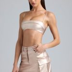 Metallic Denim Mid-Rise Cargo Skirt in Champagne - Image 6