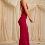 Pearl-Detail Halterneck Maxi Dress in True Red - Image 3