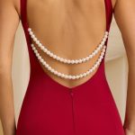 Pearl-Detail Halterneck Maxi Dress in True Red - Image 4