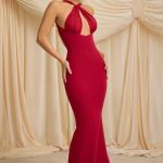 Pearl-Detail Halterneck Maxi Dress in True Red - Image 6