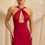 Pearl-Detail Halterneck Maxi Dress in True Red - Image 8