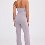 Bandeau Kick Flare Chunky Knit Jumpsuit in Dusty Lavender - Image 2