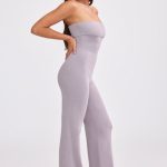 Bandeau Kick Flare Chunky Knit Jumpsuit in Dusty Lavender - Image 3