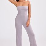 Bandeau Kick Flare Chunky Knit Jumpsuit in Dusty Lavender - Image 7