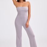 Bandeau Kick Flare Chunky Knit Jumpsuit in Dusty Lavender - Image 8