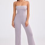 Bandeau Kick Flare Chunky Knit Jumpsuit in Dusty Lavender - Image 9
