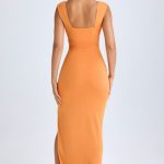 Modal High-Split Plunge-Neck Maxi Dress in Sunset Orange - Image 3
