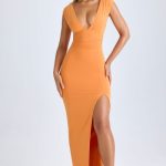 Modal High-Split Plunge-Neck Maxi Dress in Sunset Orange - Image 6