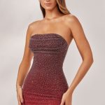 Embellished Strapless Mini Dress in Red/Brown Ombr?? - Image 8