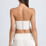 Belted Pleated Low-Rise Micro Mini Skirt in Ecru - Image 2