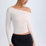 Modal One-Shoulder Ruched Top in Ivory - Image 5
