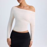 Modal One-Shoulder Ruched Top in Ivory - Image 6