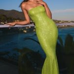 Embellished Cut-Out Bandeau Maxi Dress in Pear Green