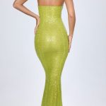 Embellished Cut-Out Bandeau Maxi Dress in Pear Green - Image 4