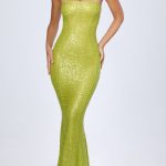 Embellished Cut-Out Bandeau Maxi Dress in Pear Green - Image 6