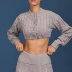 Cable-Knit Cropped Cardigan in Grey Marl