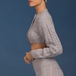 Cable-Knit Cropped Cardigan in Grey Marl - Image 3