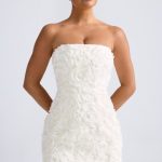 Floral-Appliqu?? Bandeau A-Line Mini Dress in White
