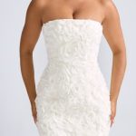 Floral-Appliqu?? Bandeau A-Line Mini Dress in White - Image 4
