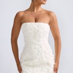 Floral-Appliqu?? Bandeau A-Line Mini Dress in White - Image 5